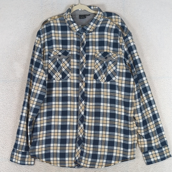 Burnside Men's Blue & Yellow Plaid Button‎ Down Shirt Size 2XL - Picture 1 of 6